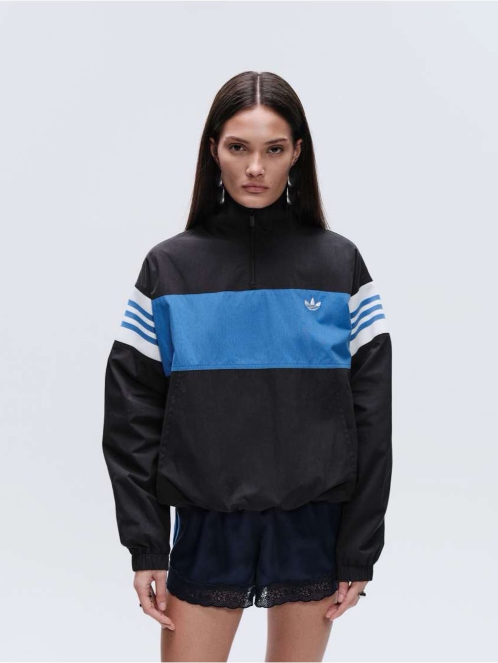 adidas original x asos Women’s Black & Blue Track Half Zip Jacket Size Small